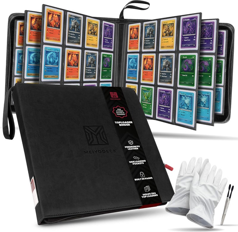 MEIYODECK Toploader Binder | Holds 384 Toploaders | 12-Pocket | Ringless Double-Sided Pockets | Includes Collector Tweezers & Gloves | Premium Top Loader Binder for Trading Cards, Pokemon, Yu-Gi-Oh & TCG - Image 1